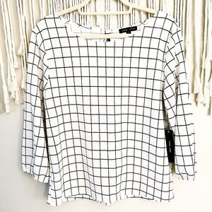 Moa Moa Black & White Grid Window Pane Tie Back Top Size XL New NWT